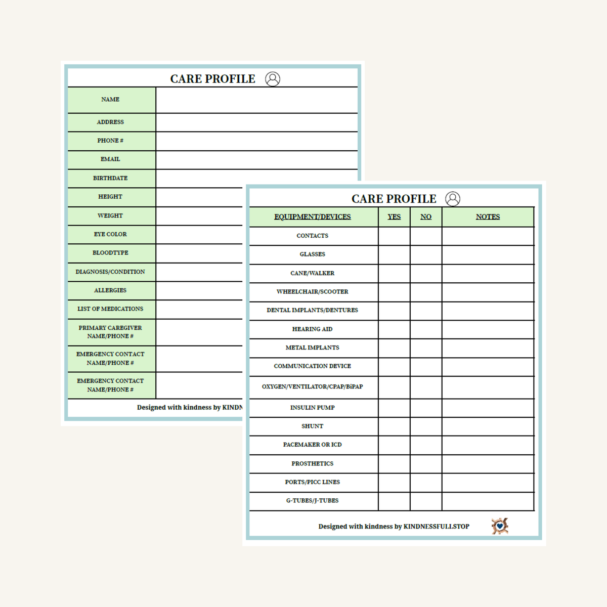Care Profile Printable | Patient Information & Medical History