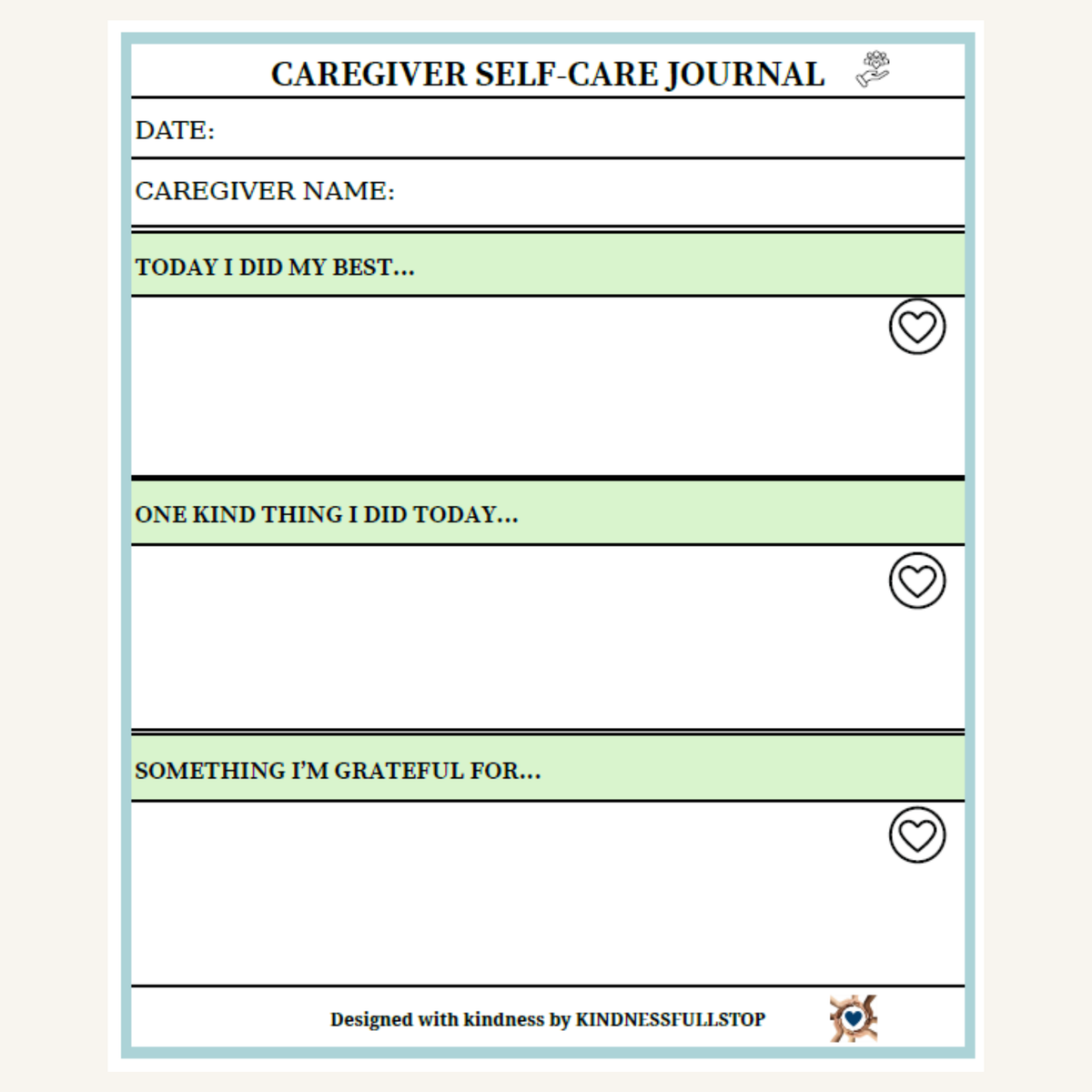 Caregiver Self-Care Journal Printable | Reflection & Wellness Planner