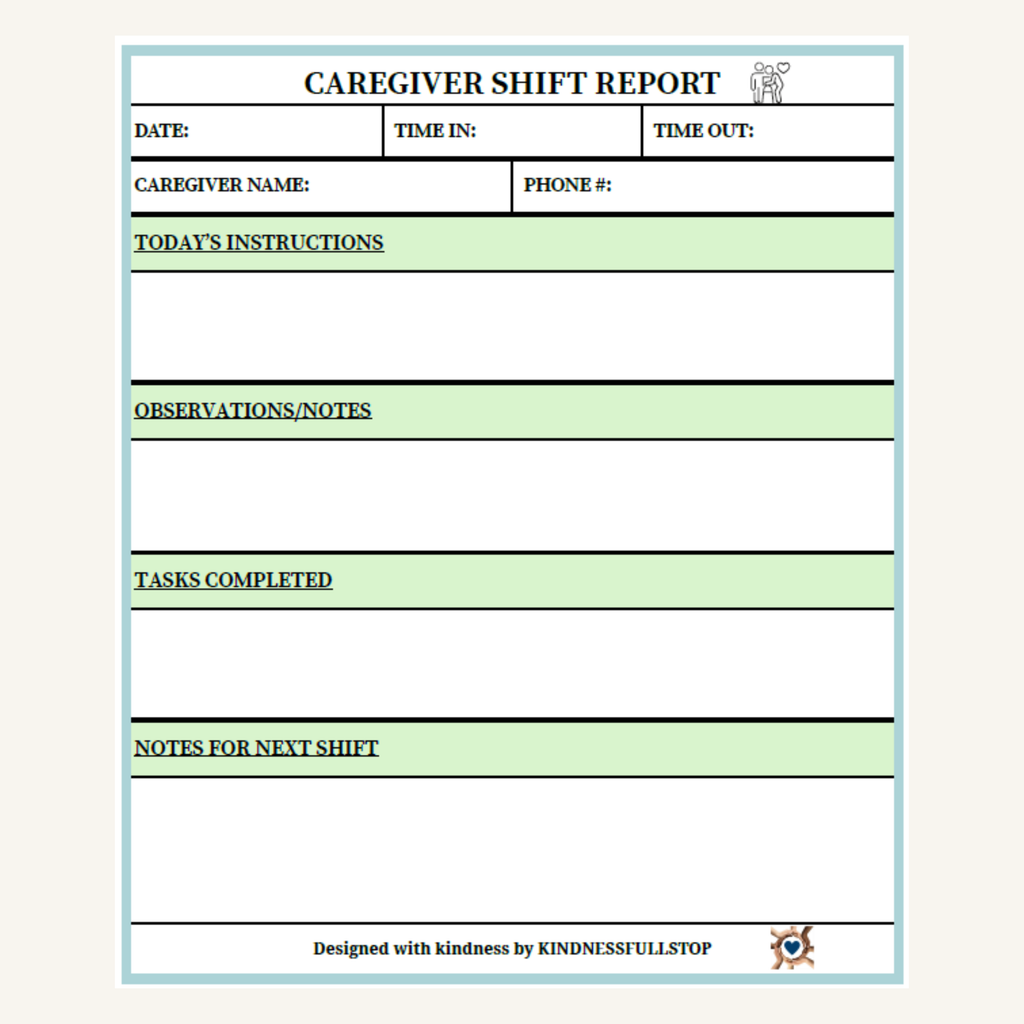 Caregiver Shift Report Printable | Care Handover & Communication Log