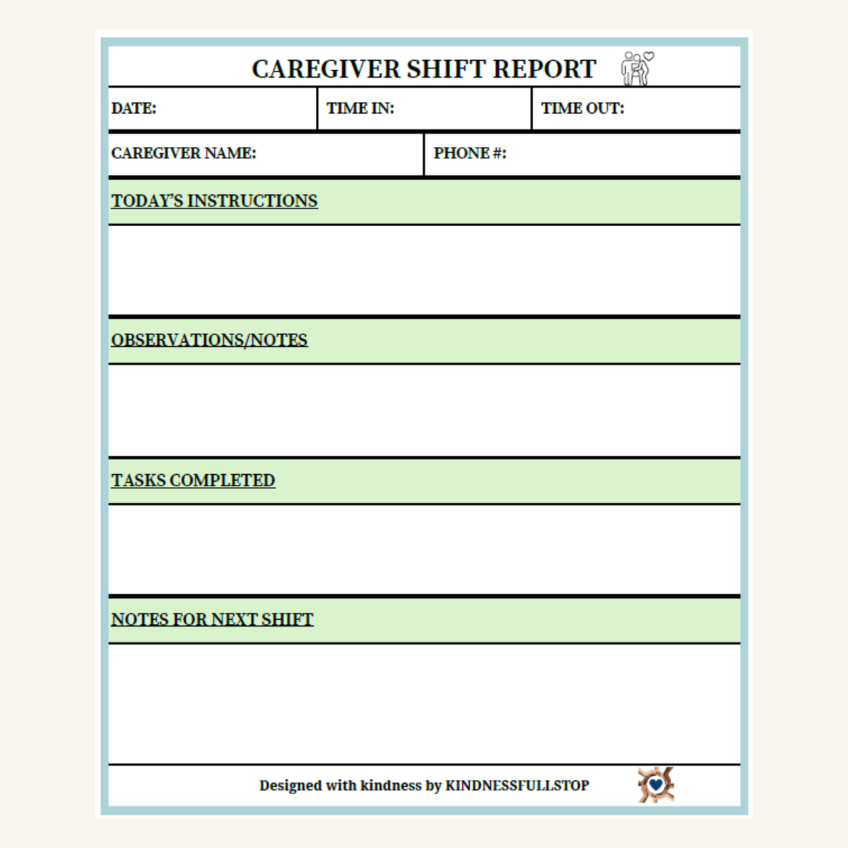 Caregiver Shift Report Printable | Care Handover & Communication Log