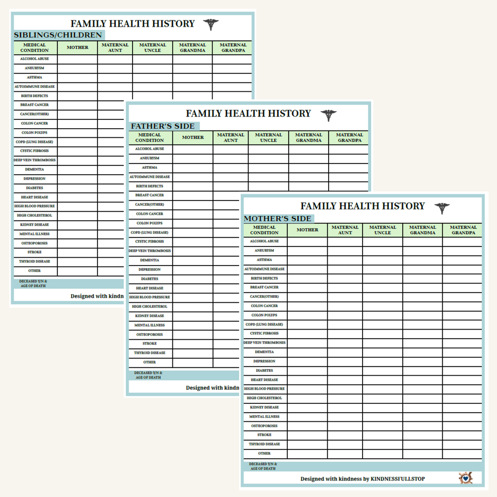 Family Health History Printable | Medical History Tracker | Chronic Illness & Conditions Log | Caregiver Organizer PDF