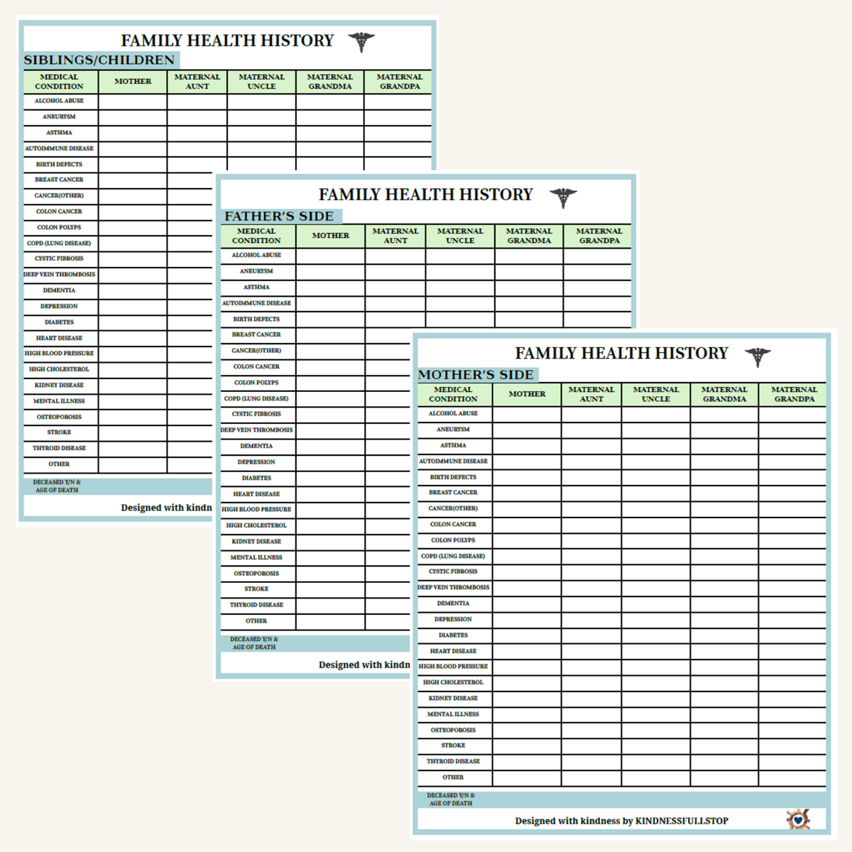 Family Health History Printable | Medical History Tracker | Chronic Illness & Conditions Log | Caregiver Organizer PDF