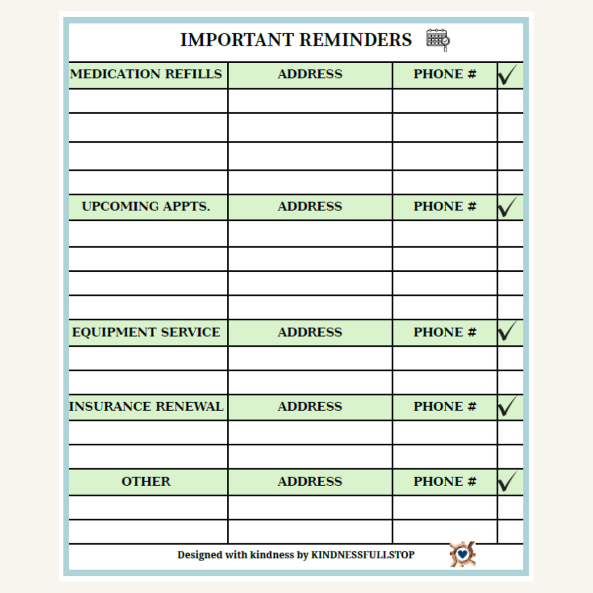 Important Reminders | Caregiver To-Do & Task List
