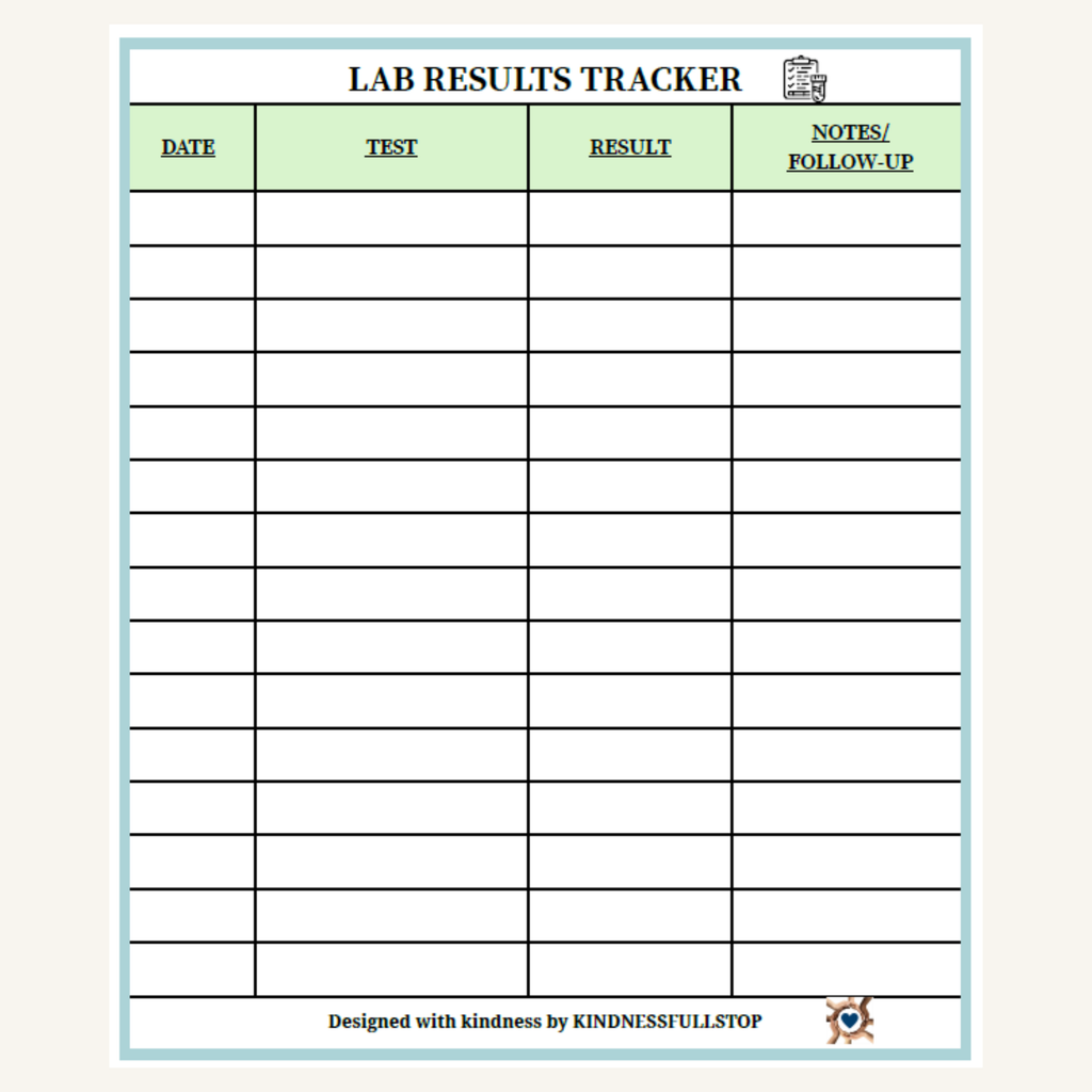 Lab Results Tracker Printable | Medical Test Log
