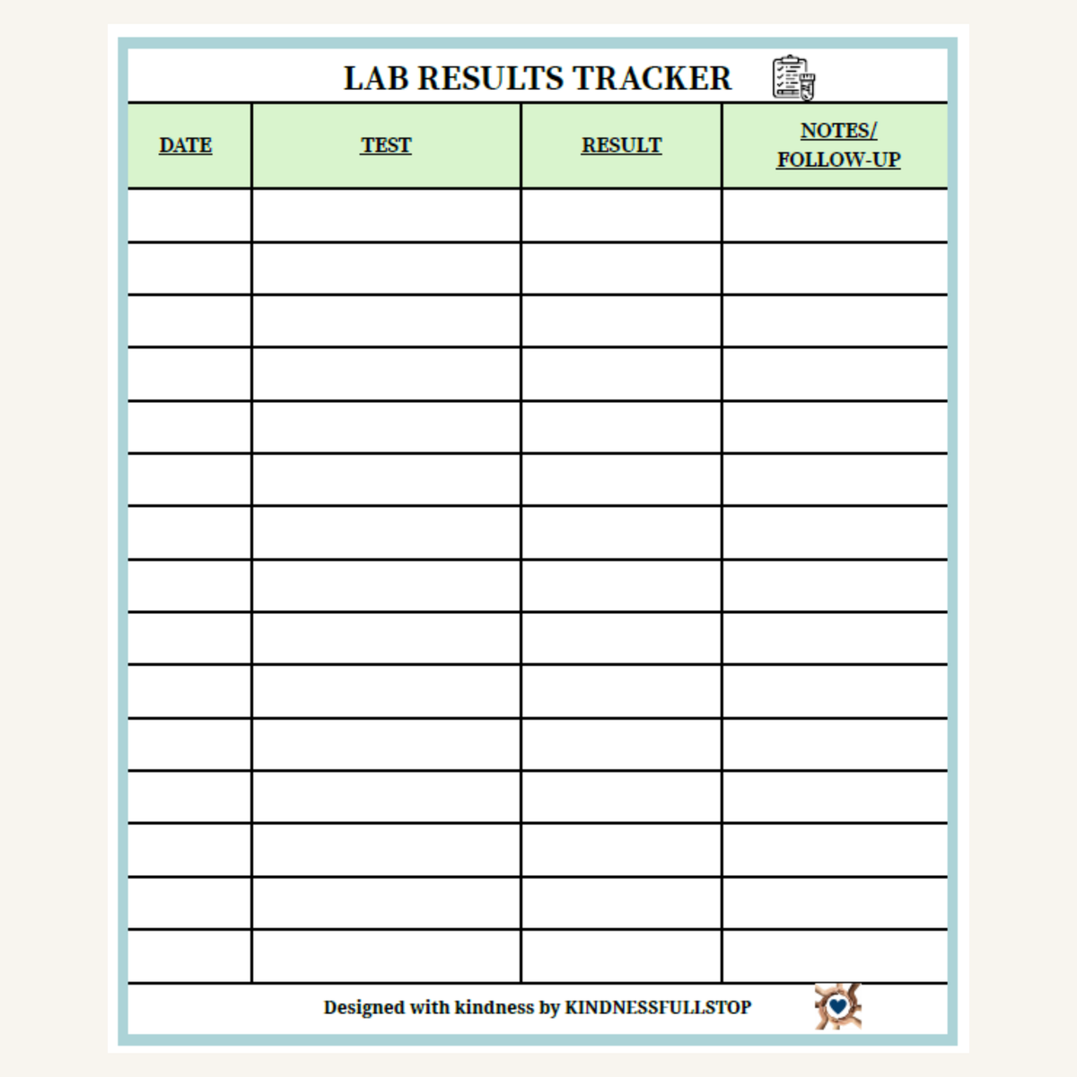 Lab Results Tracker Printable | Medical Test Log