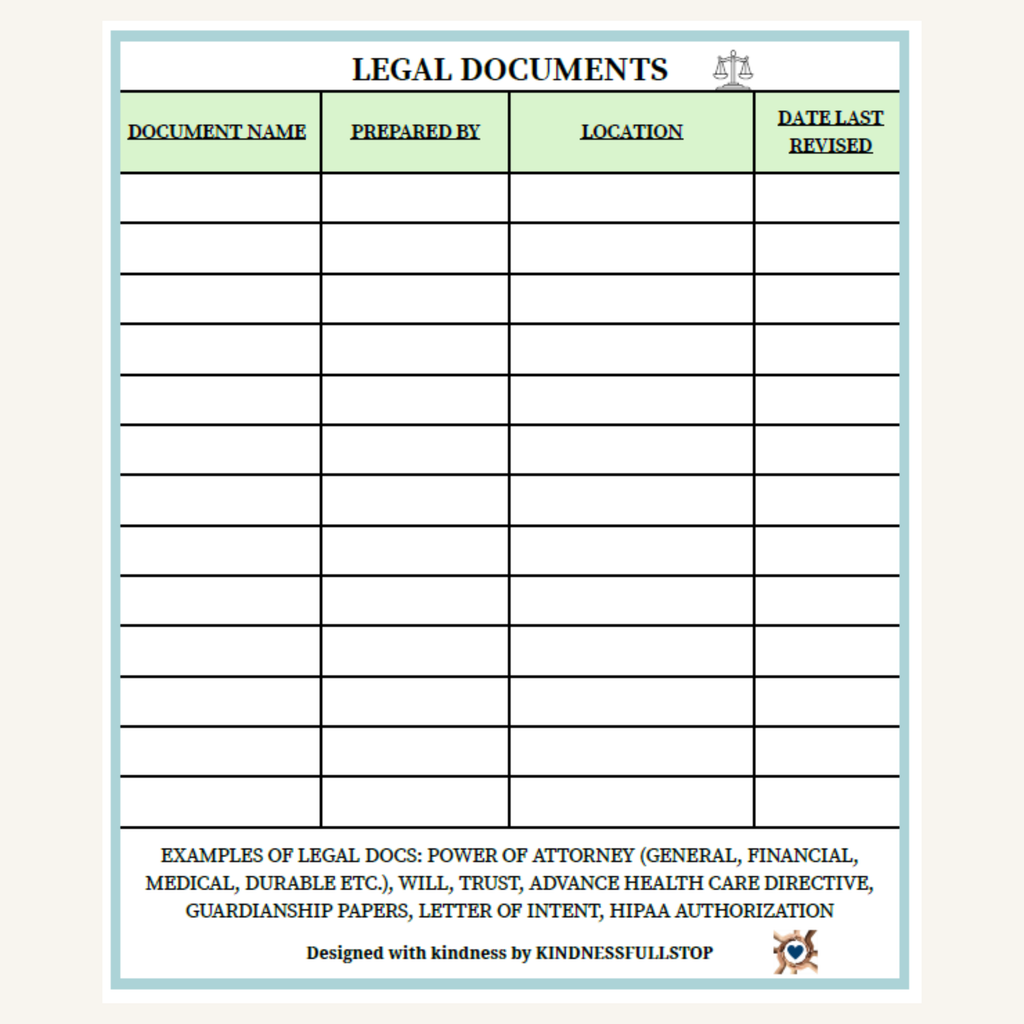 Legal Information Sheet | Power of Attorney & Document Tracker