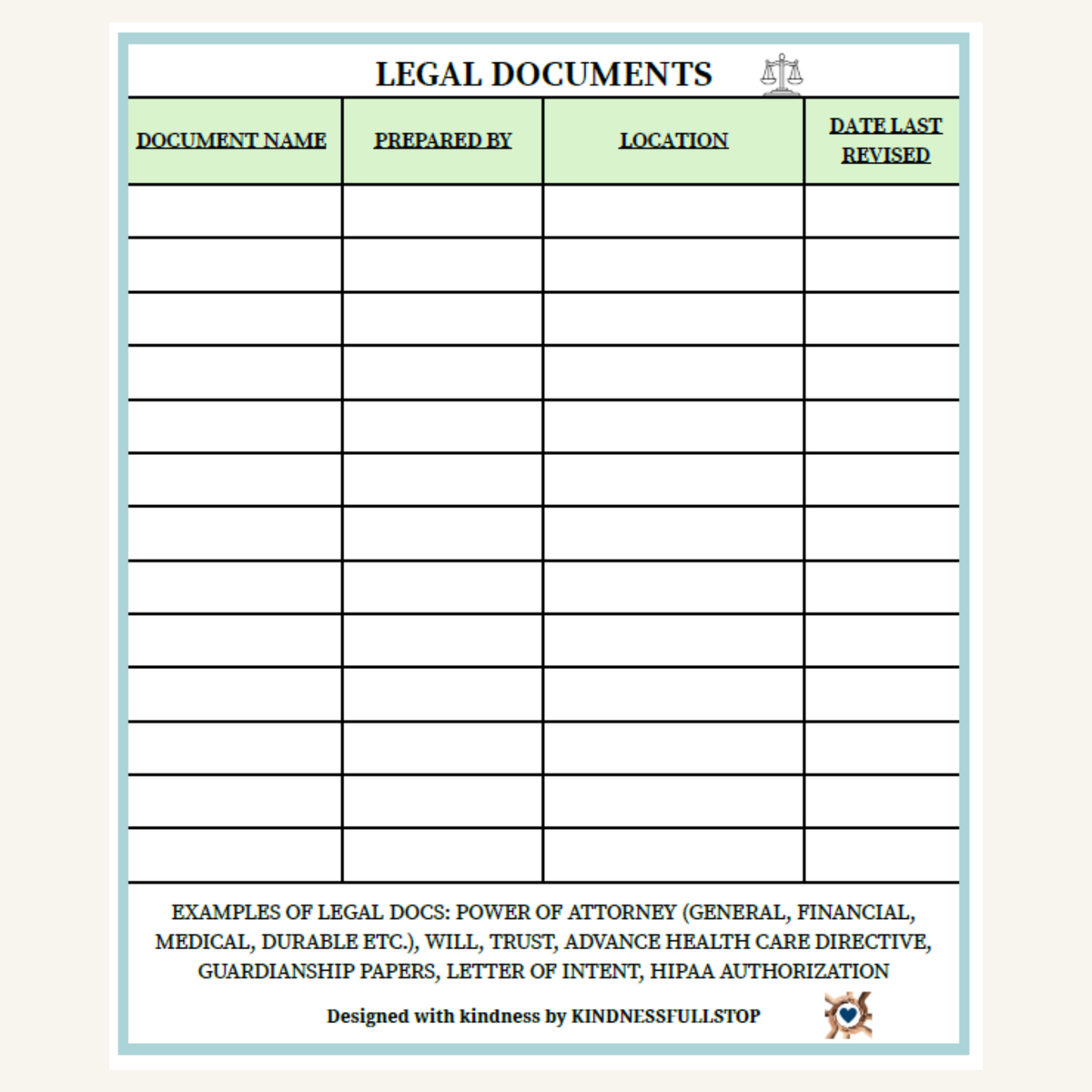 Legal Information Sheet | Power of Attorney & Document Tracker