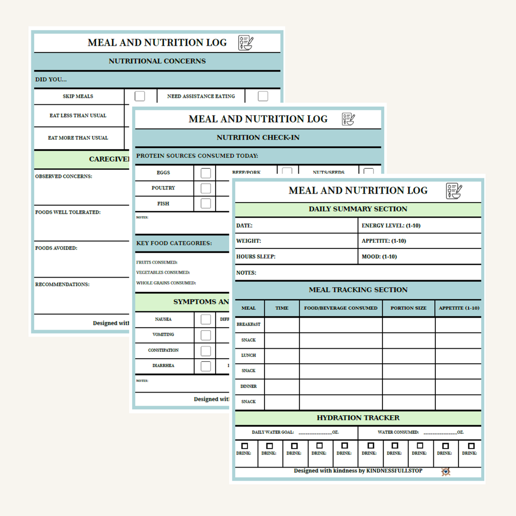 Daily Meal & Nutrition Log | Food, Hydration & Appetite Tracker