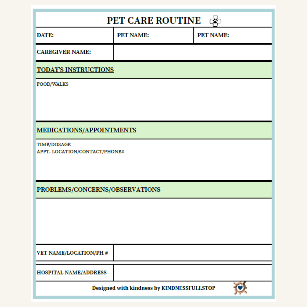 Pet Care Routine Tracker | Daily Feeding, Medication & Walk Schedule