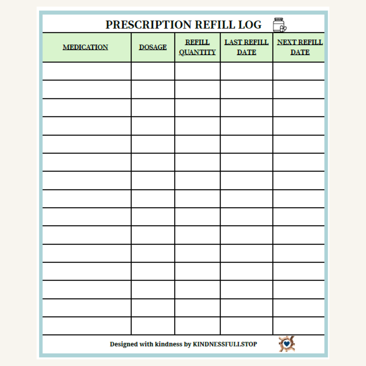 Prescription Refill Log Printable | Medication Refill Tracker