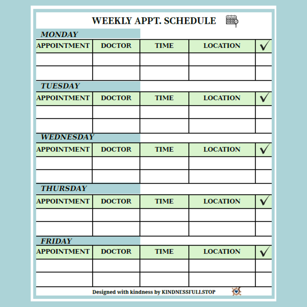 Weekly Appointment Planner | Caregiver & Medical Schedule