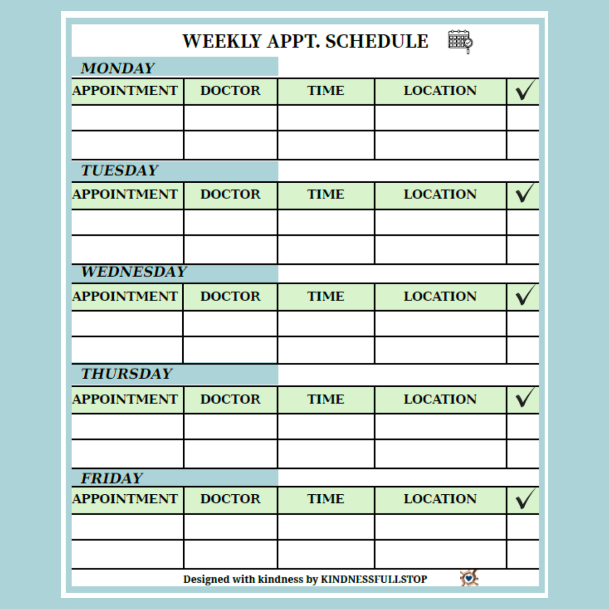 Weekly Appointment Planner | Caregiver & Medical Schedule