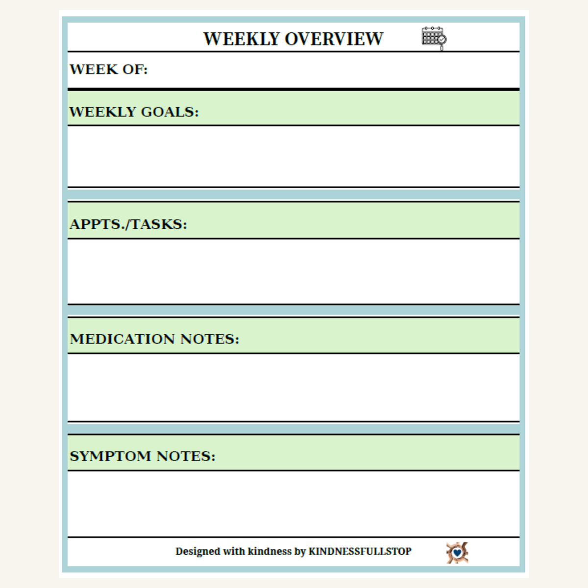Caregiver Weekly Planner | Tasks, Appointments & Notes