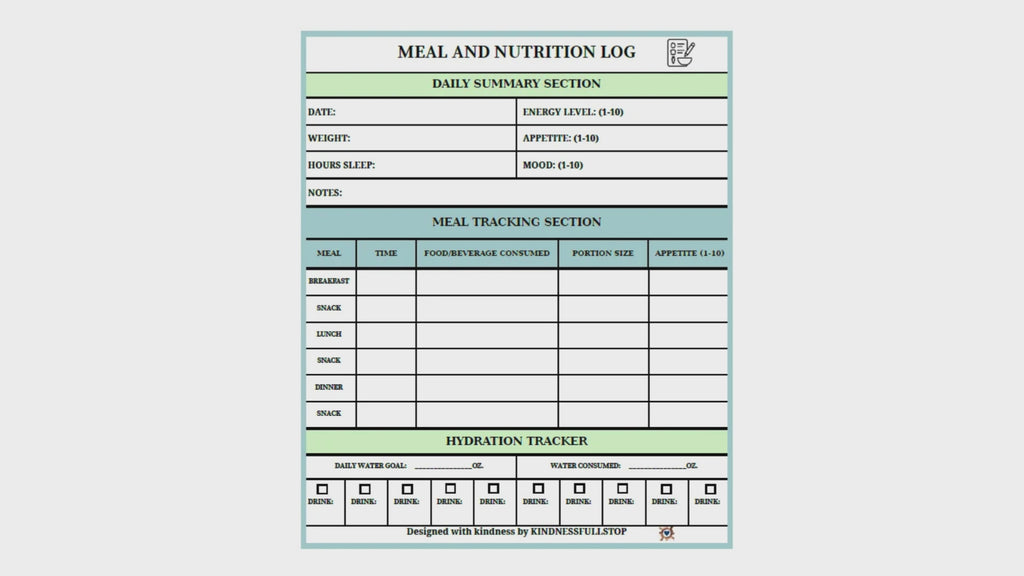 Daily Meal & Nutrition Log | Food, Hydration & Appetite Tracker